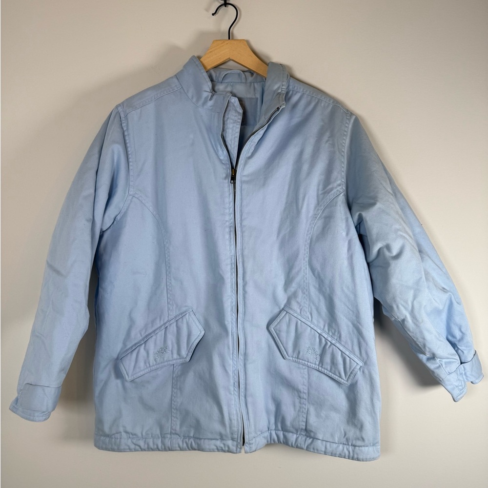 Blair‎ Vintage VTG Floral Embroidered Winter Coat Jacket Powder Baby Blue Large